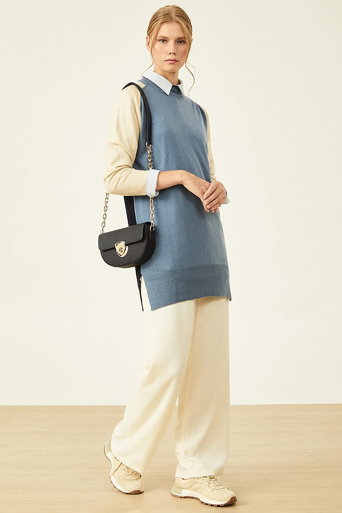 Color Block Knit Tunic Crown Blue