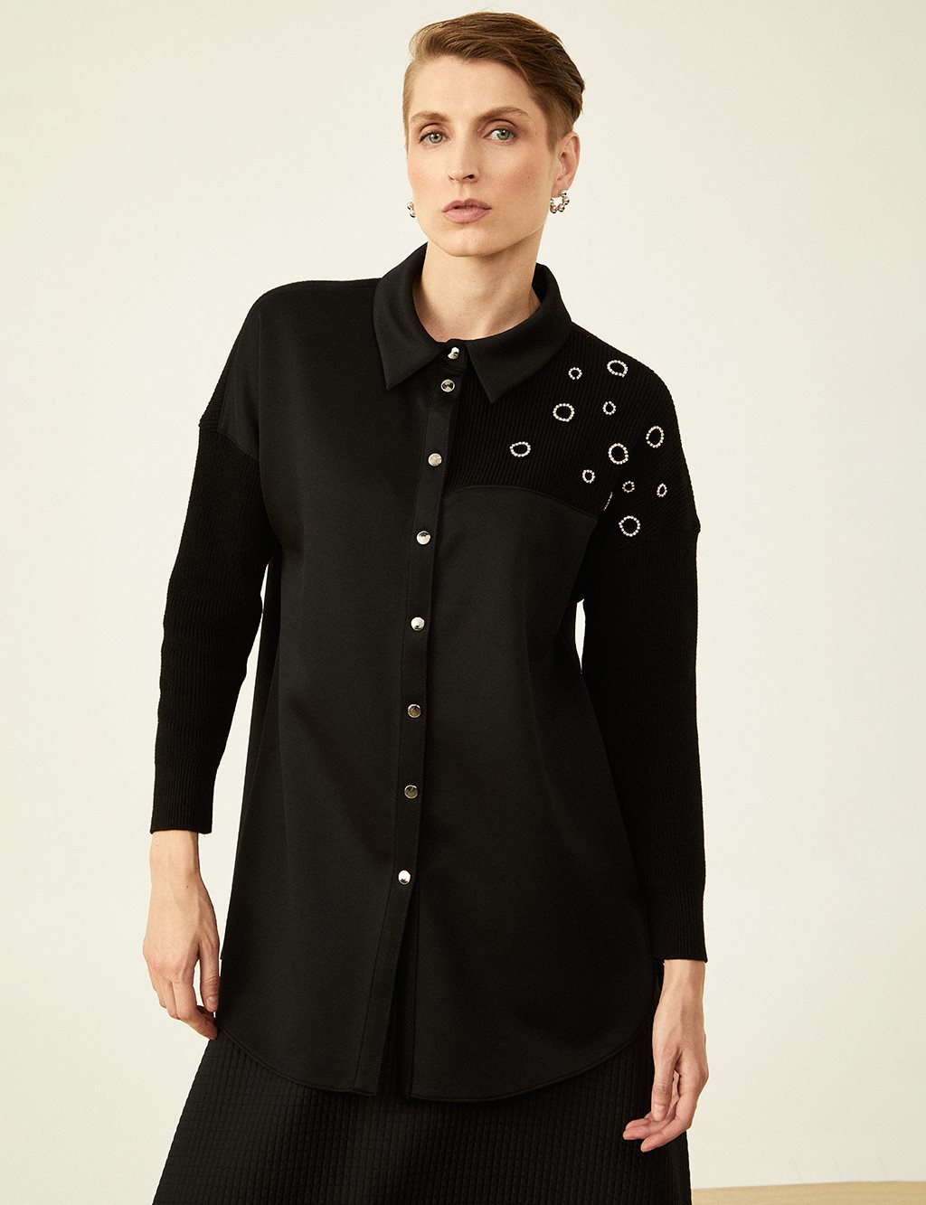 Eyelet Detailed Scuba Tunic Black