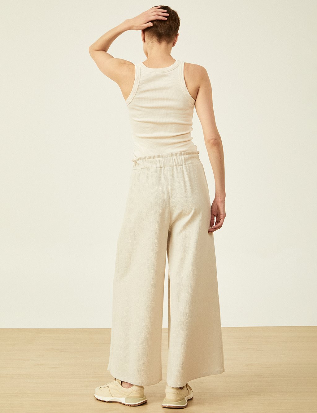 Wide Leg Crinkle Pants Stone