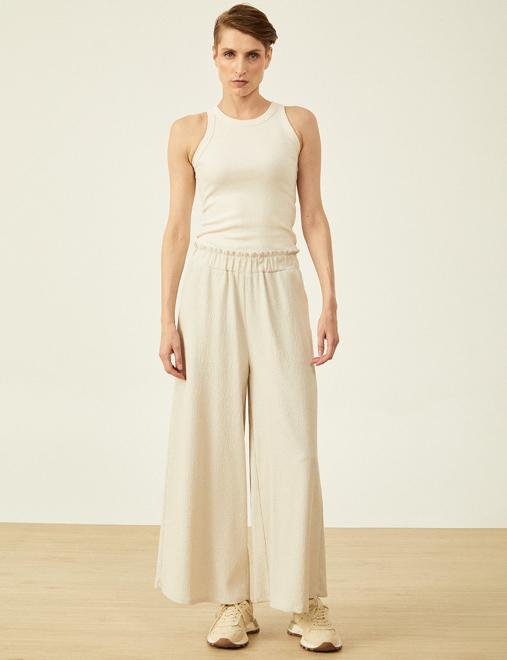 Wide Leg Crinkle Pants Stone