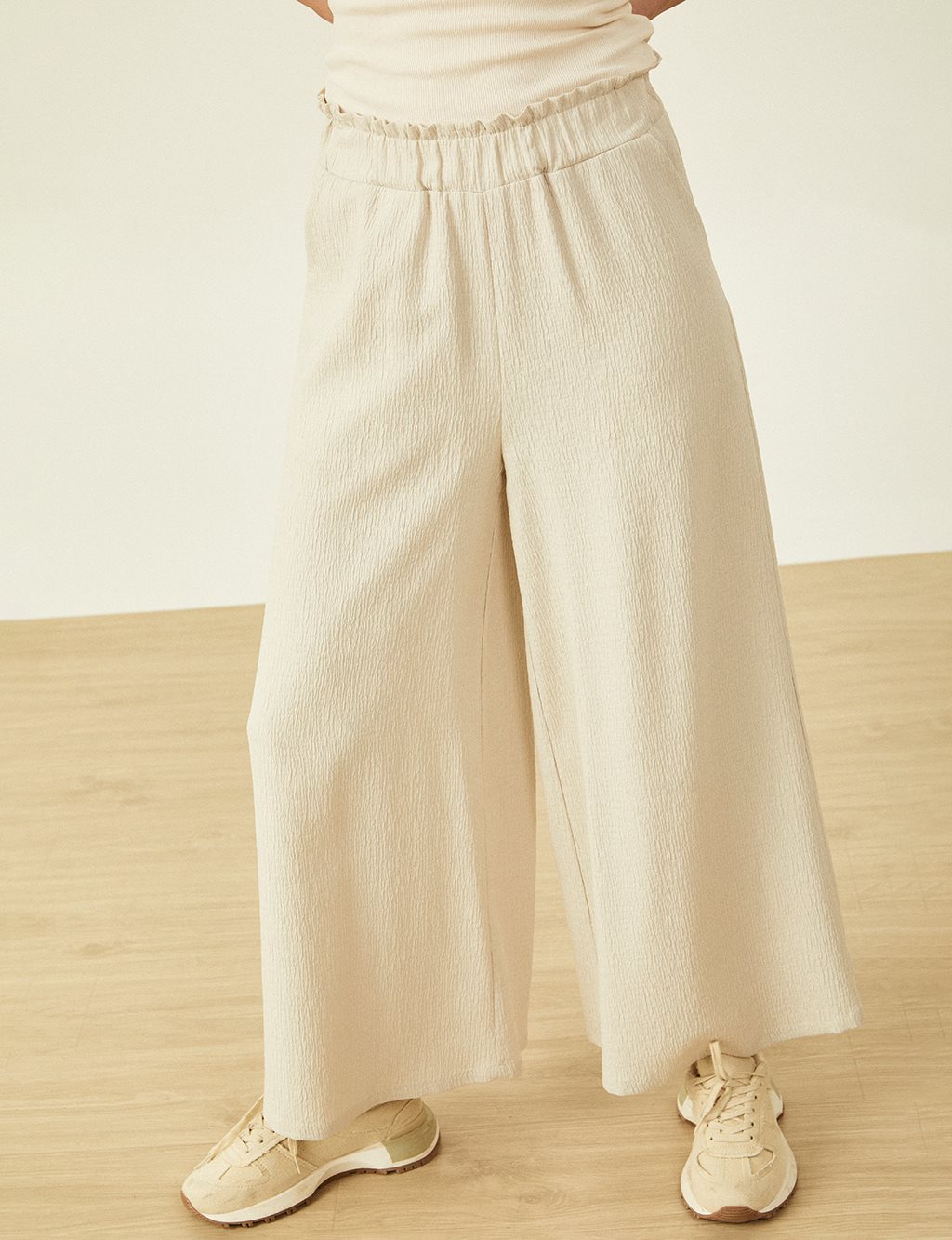 Wide Leg Crinkle Pants Stone