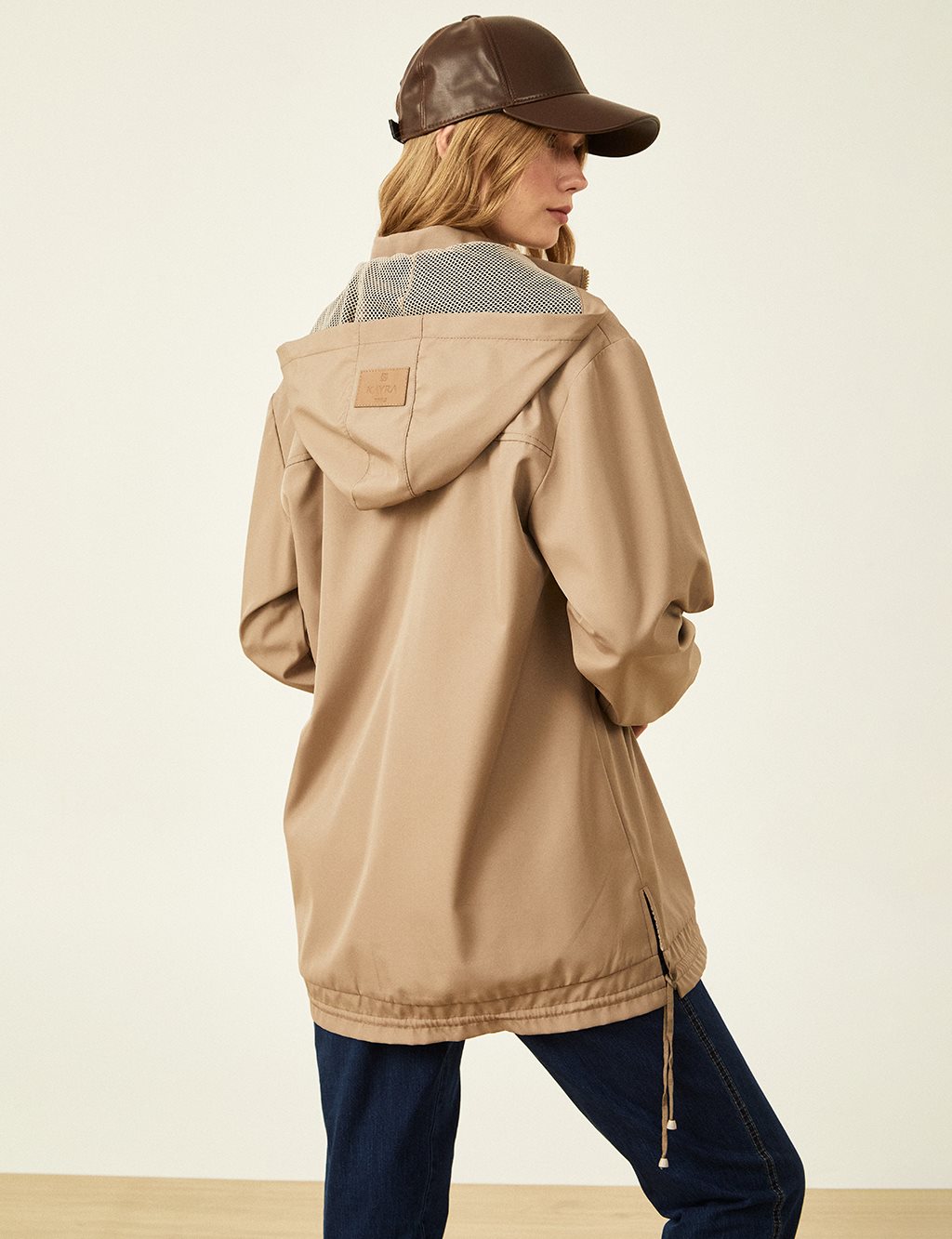 Mesh-Accented Hooded Coat Mink