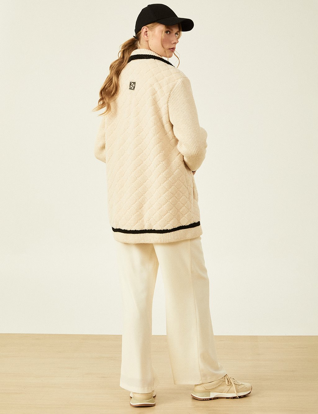 Knit Mixed Plush Jacket Cream