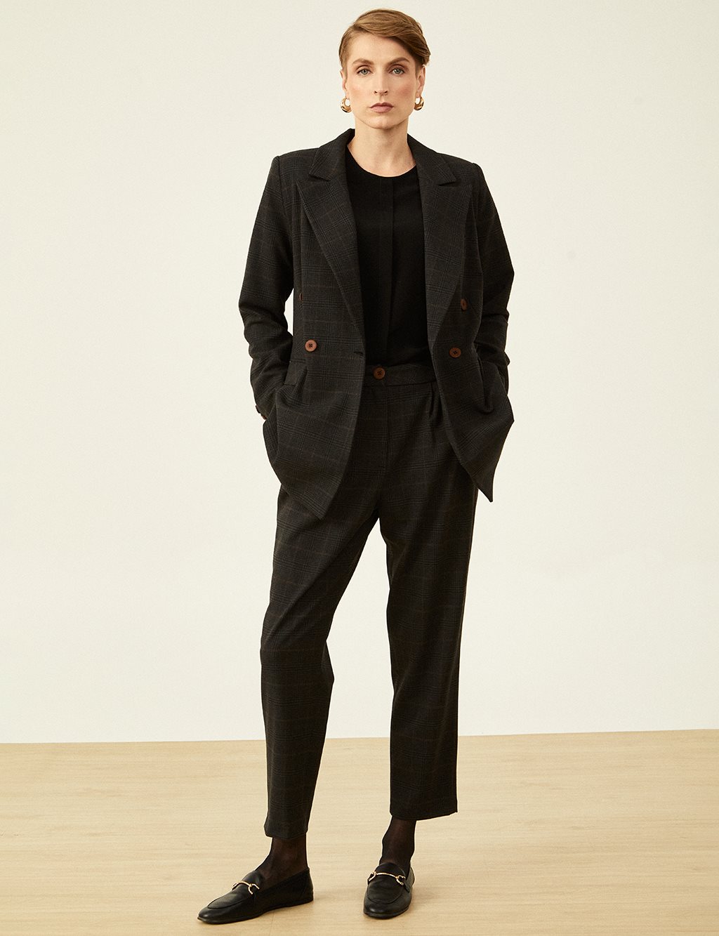 Plaid Two Piece Suit Black-Smoke