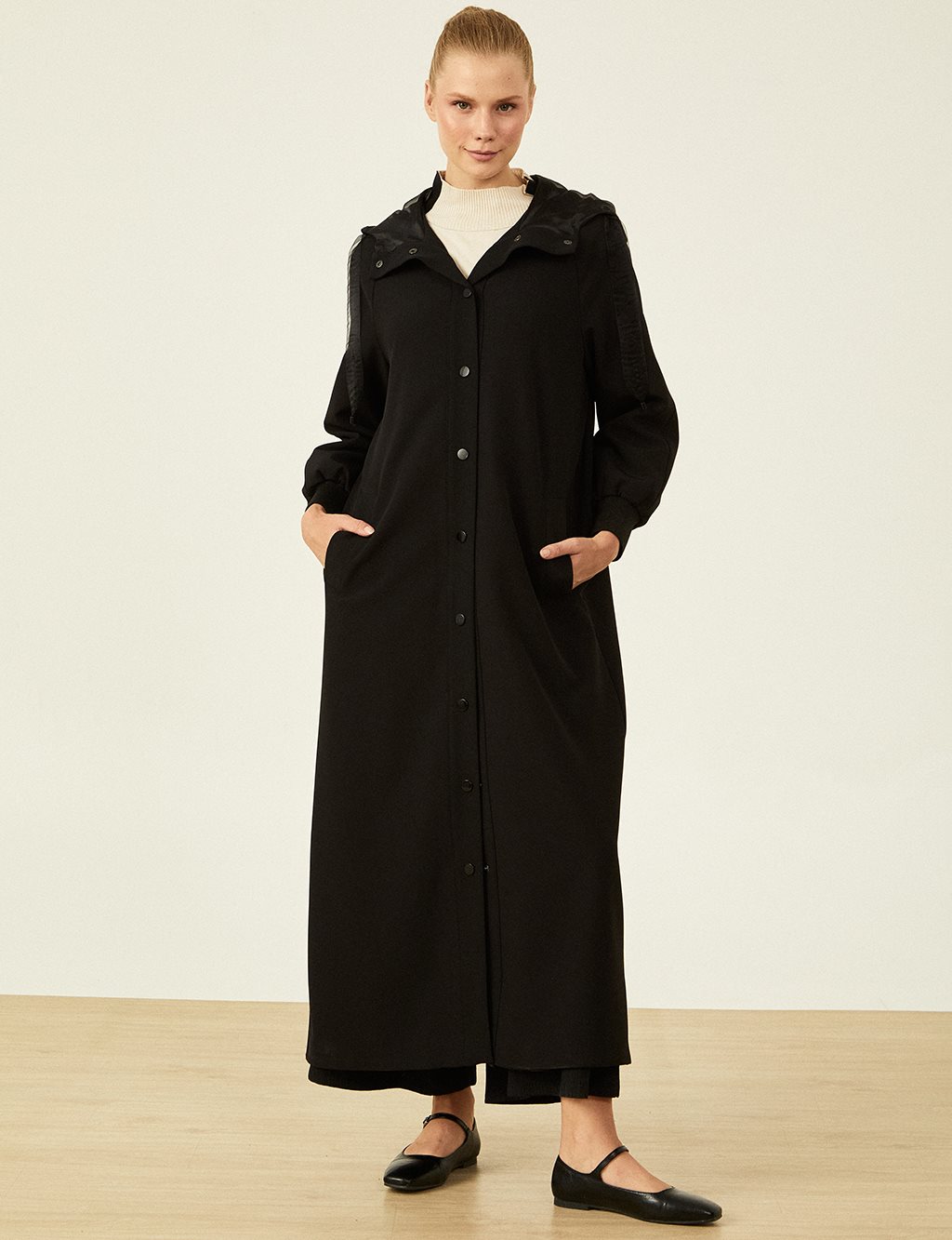 Organza Mixed Overcoat Black