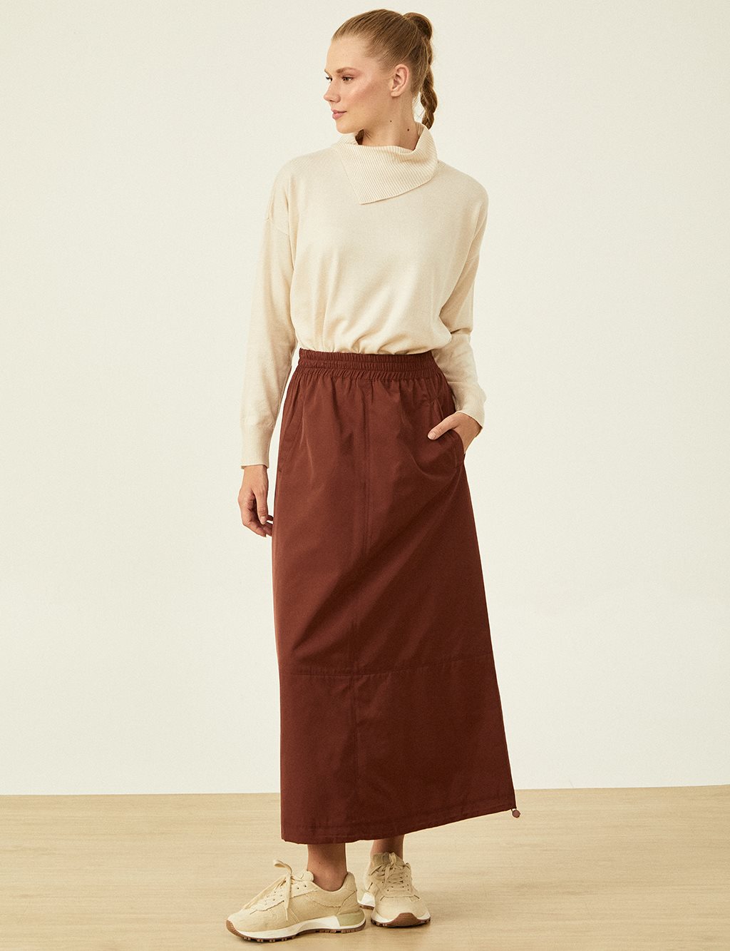 Gathered Hem Skirt Chestnut