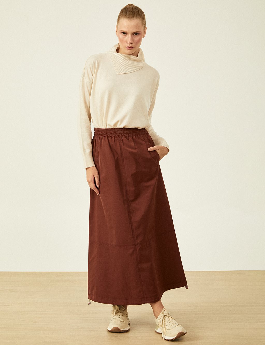 Gathered Hem Skirt Chestnut