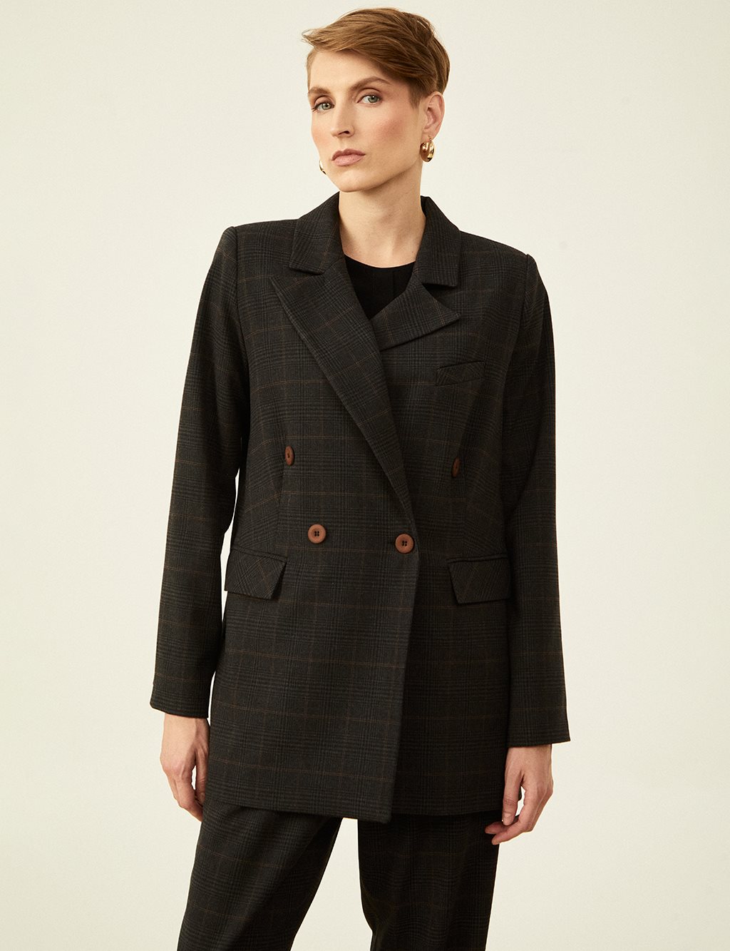 Plaid Two Piece Suit Black-Smoke