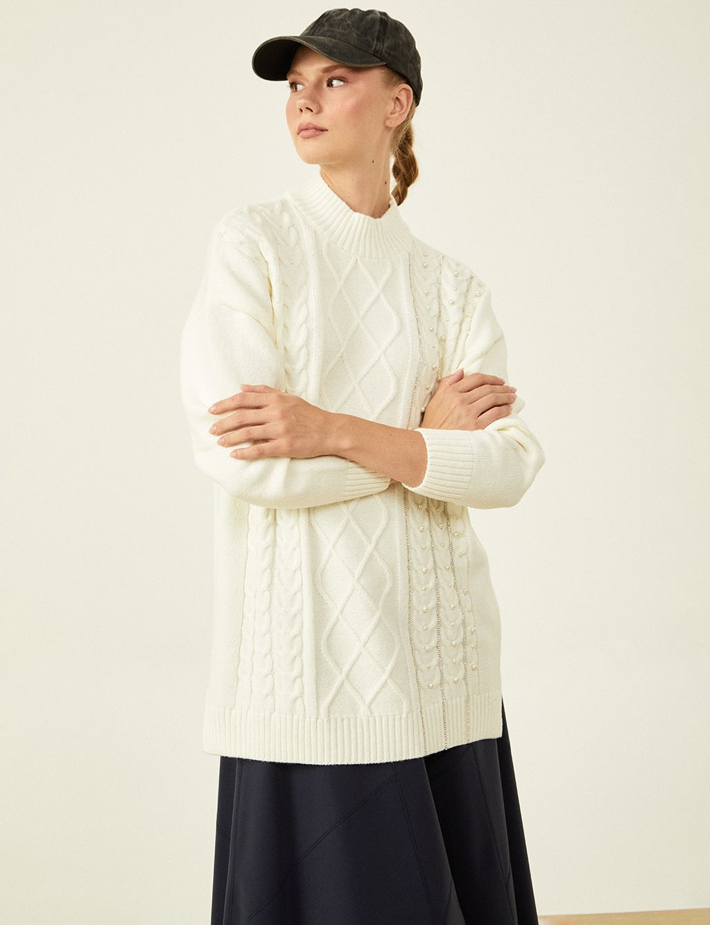 Knitted Pattern Knit Tunic Ecru