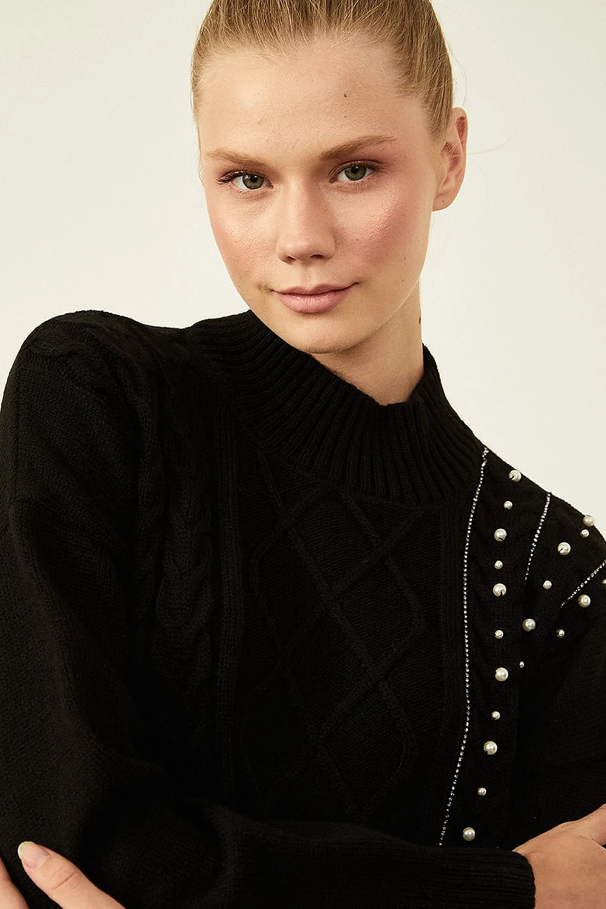 Knitted Patterned Knit Tunic Black