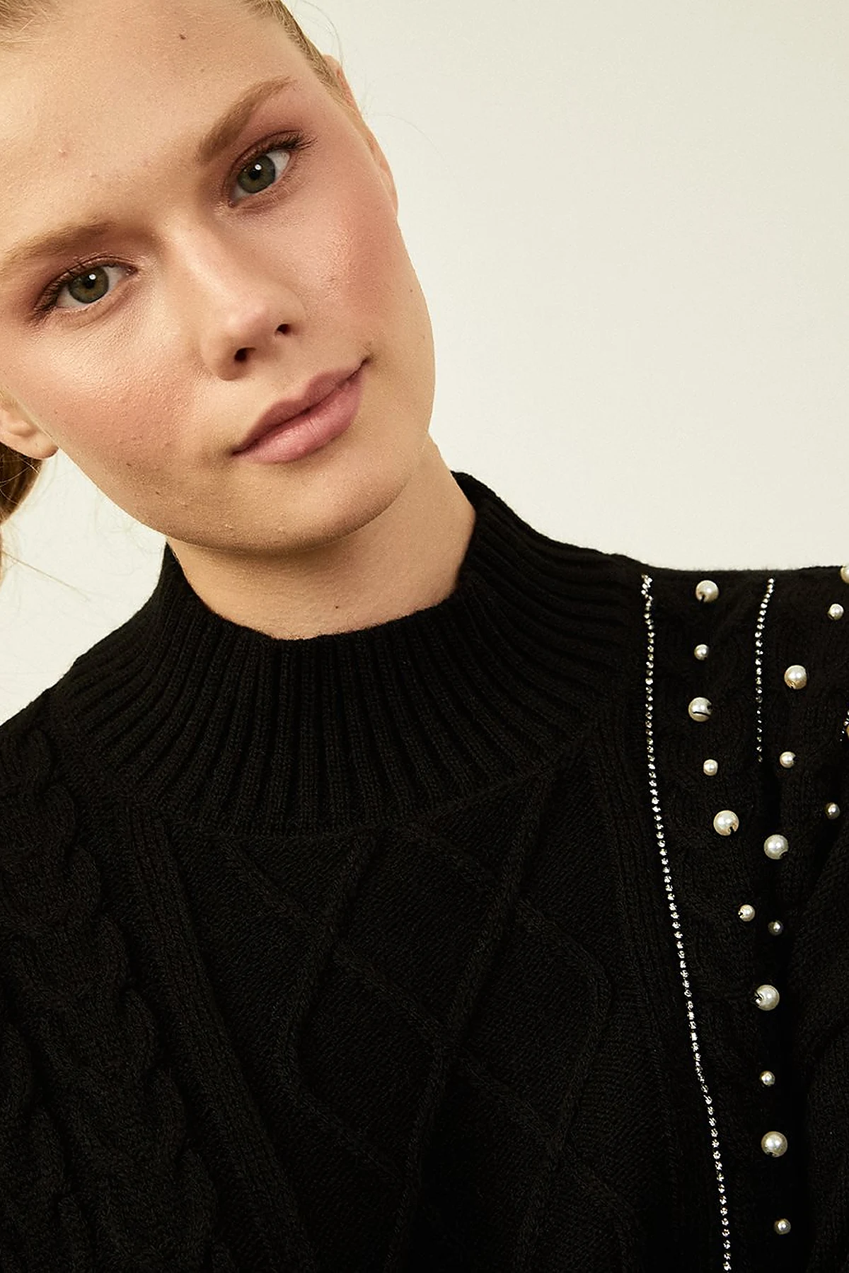 Knitted Patterned Knit Tunic Black