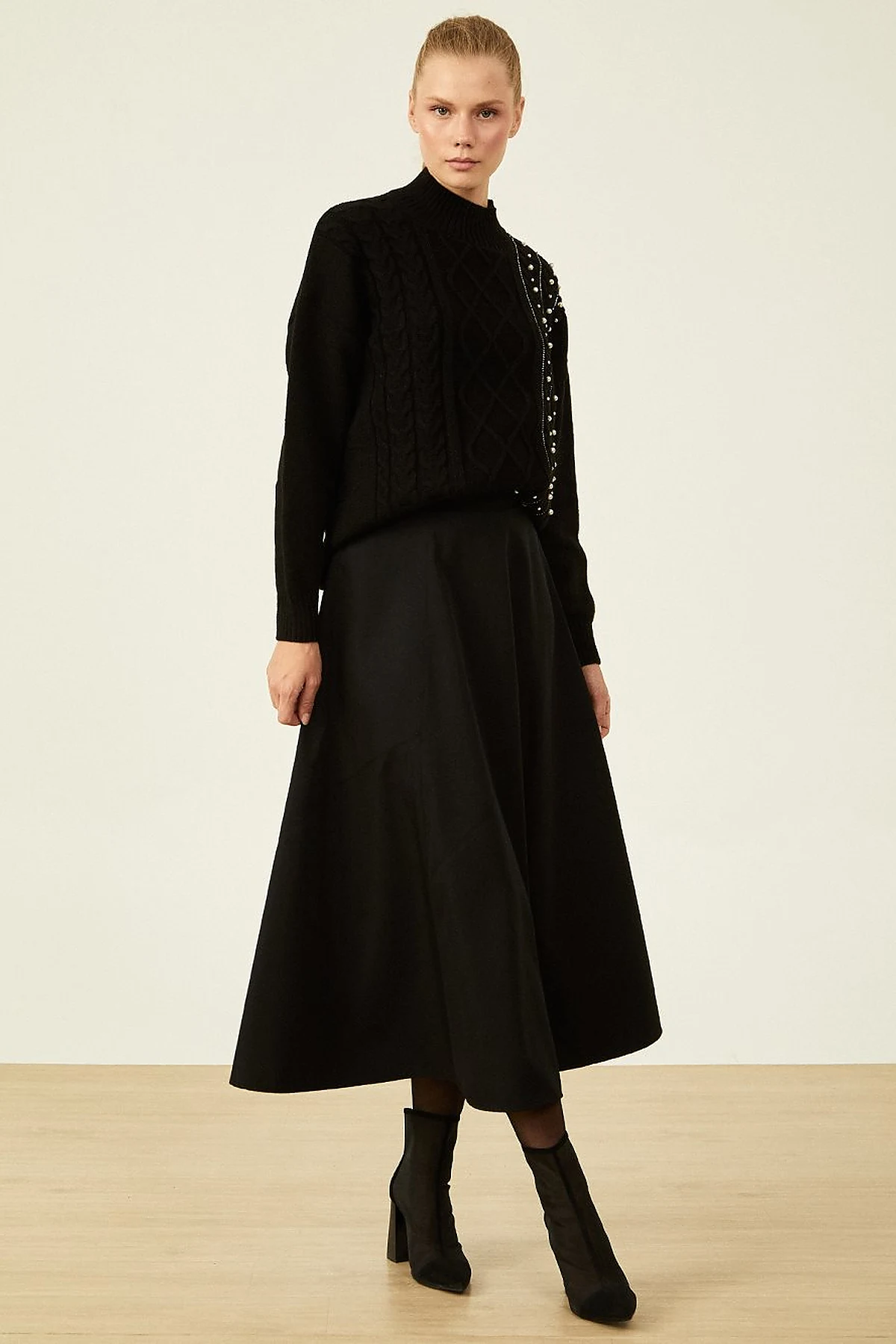 Knitted Patterned Knit Tunic Black