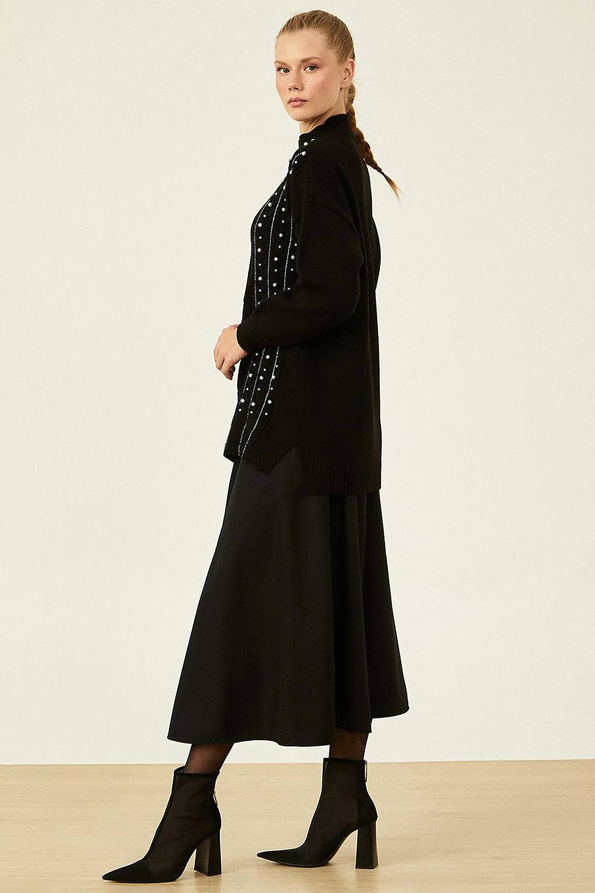 Knitted Patterned Knit Tunic Black