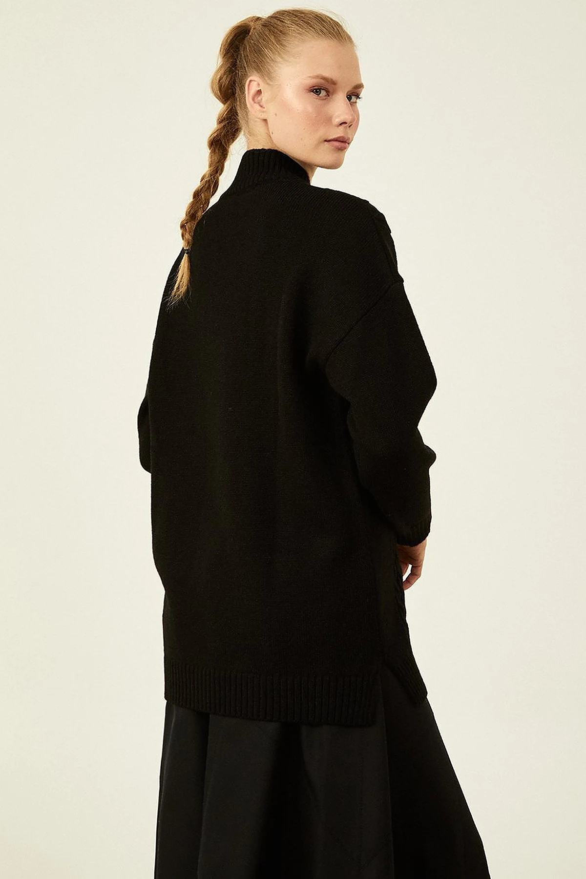 Knitted Patterned Knit Tunic Black