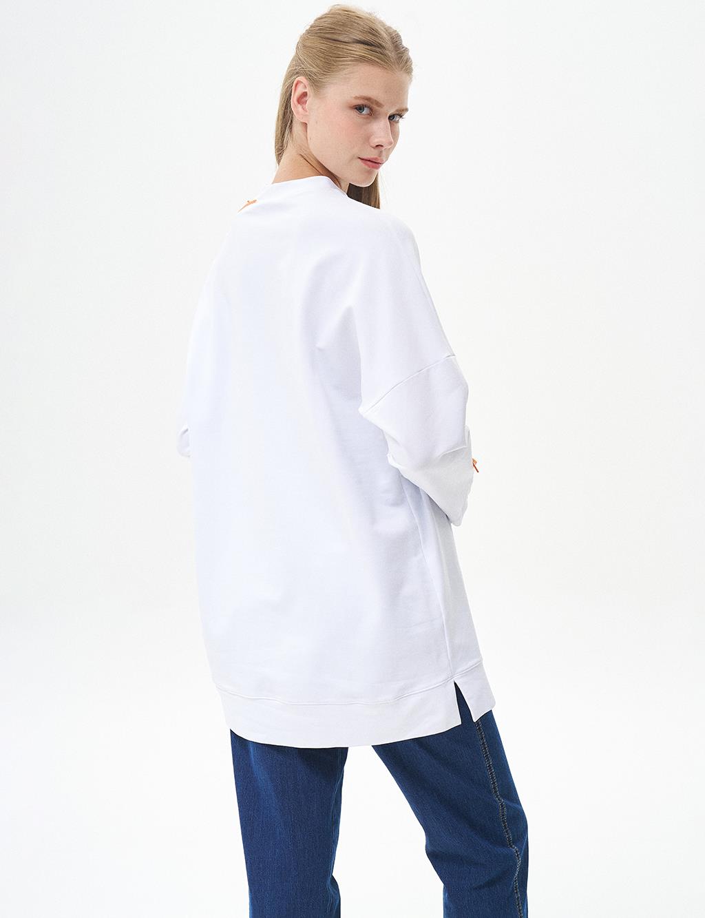 Embroidered Shoulder Zero Collar Tunic Optic White