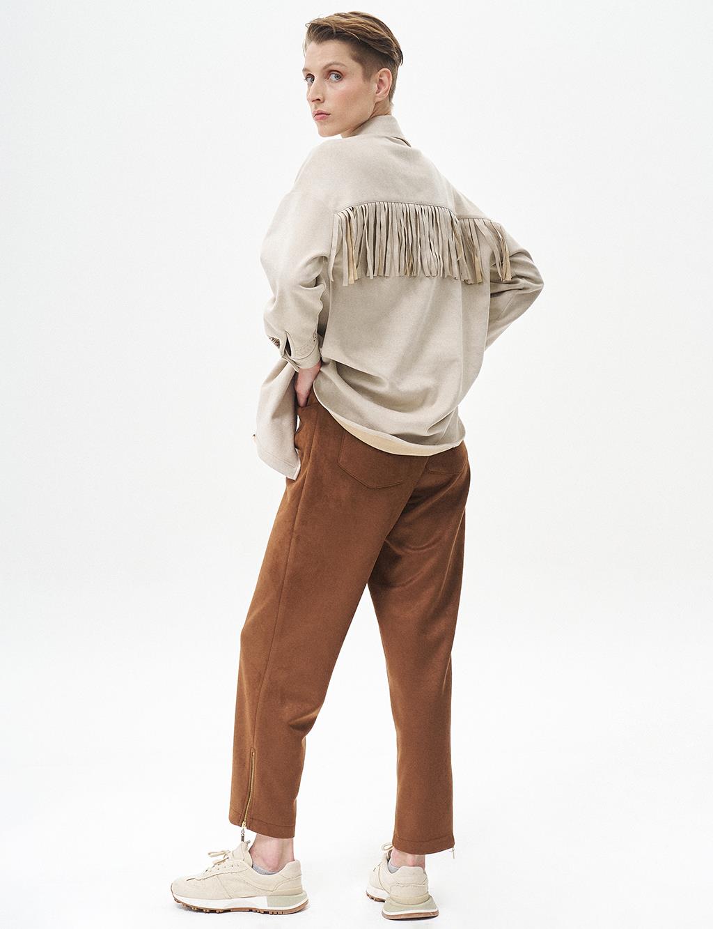 Elastic Waist Pocket Camel Trousers