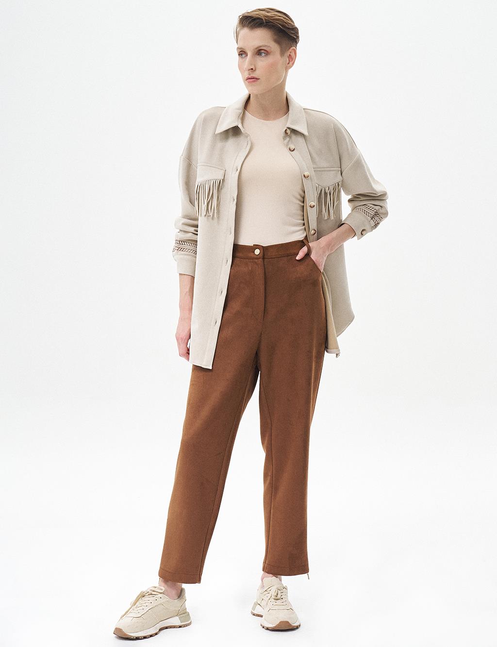 Elastic Waist Pocket Camel Trousers