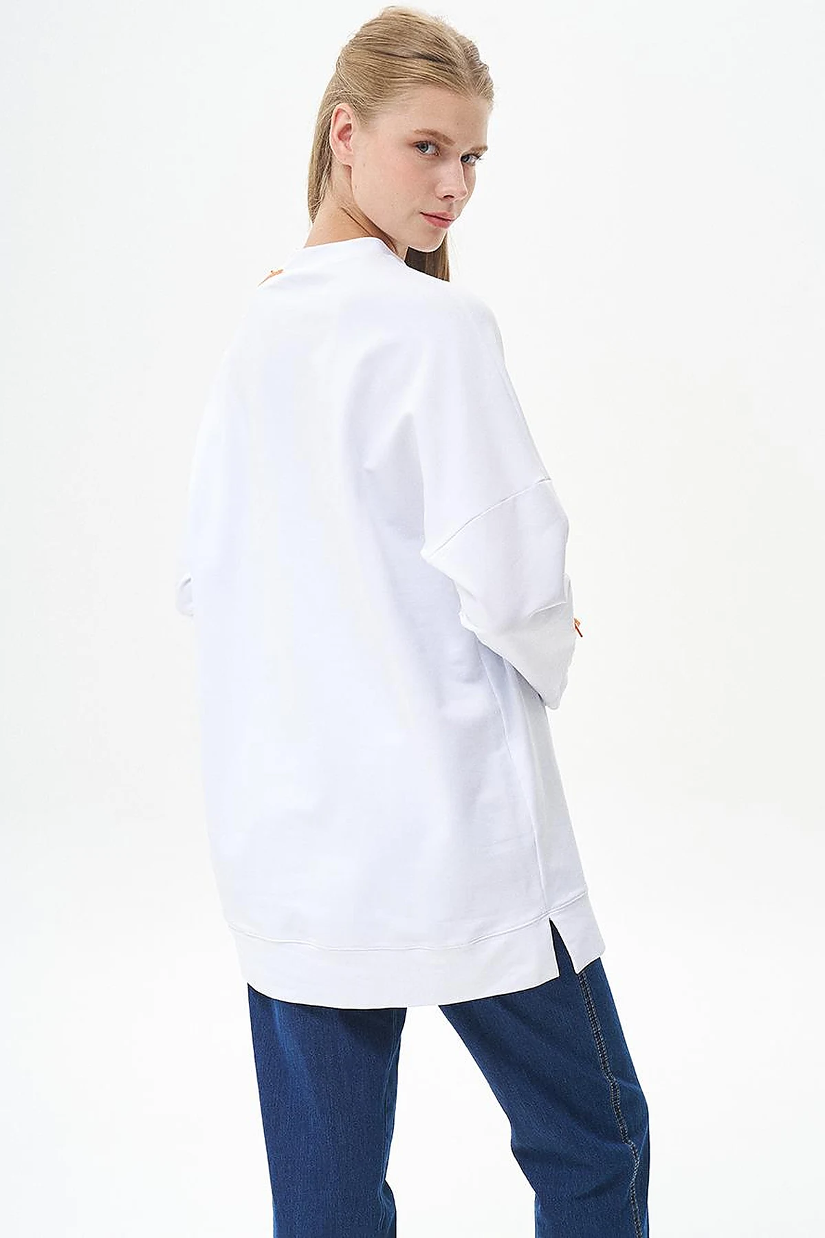 Embroidered Shoulder Zero Collar Tunic Optic White