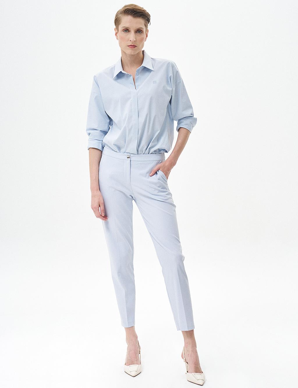 Basic Zippered Trousers Blue