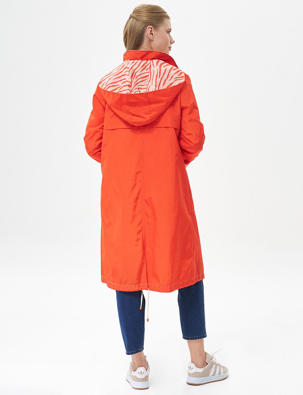 Zippered Garnished Trench Coat Coral