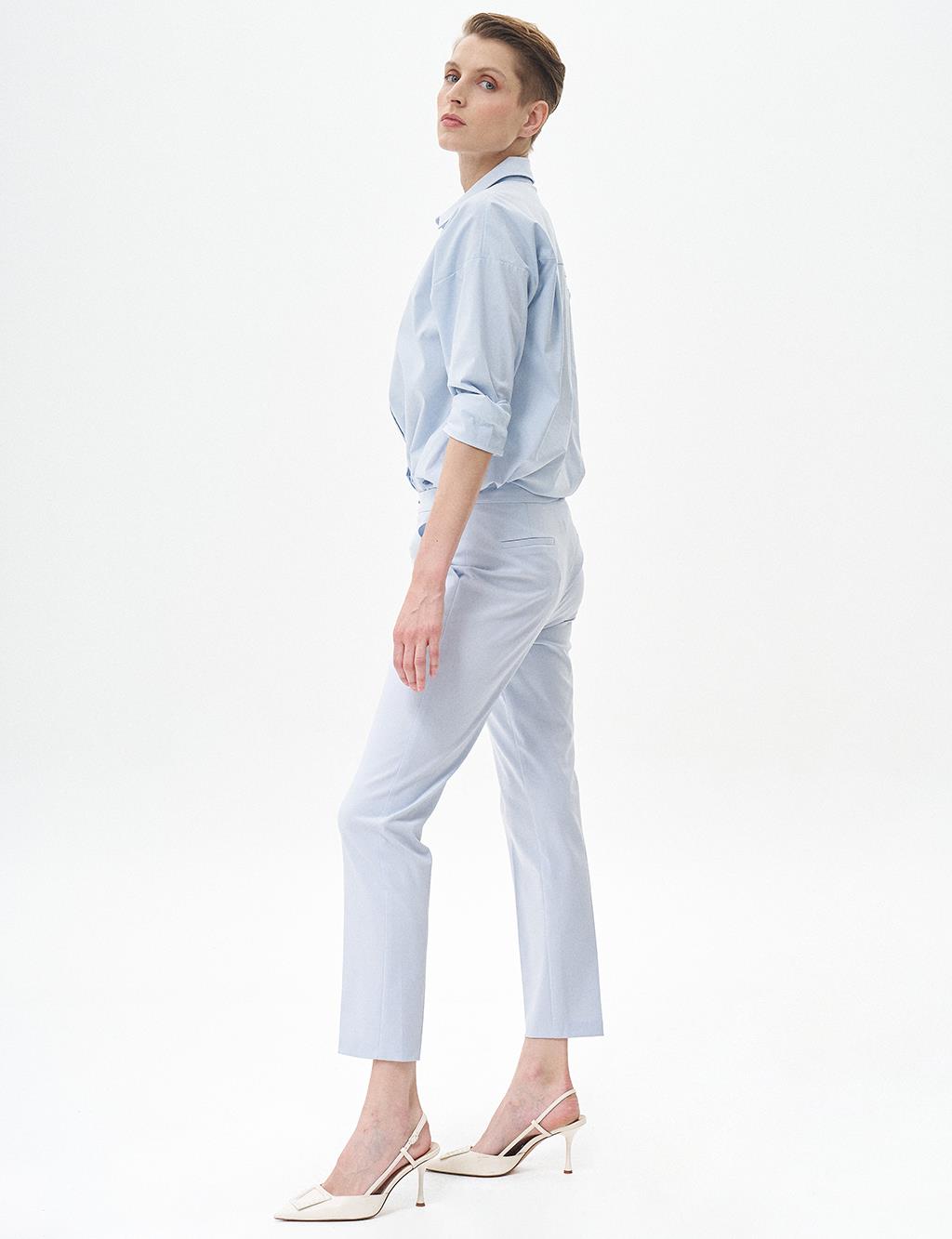 Basic Zippered Trousers Blue