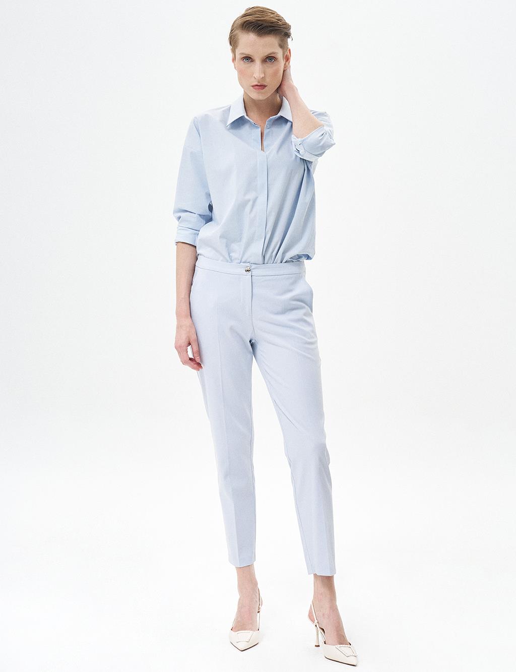 Basic Zippered Trousers Blue