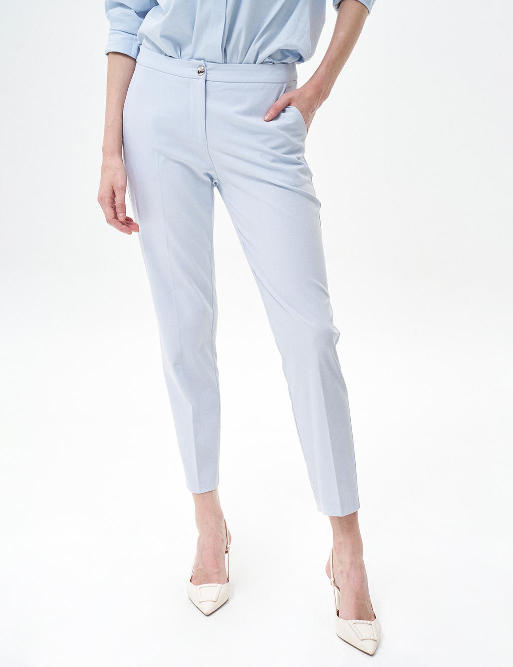 Basic Zippered Trousers Blue