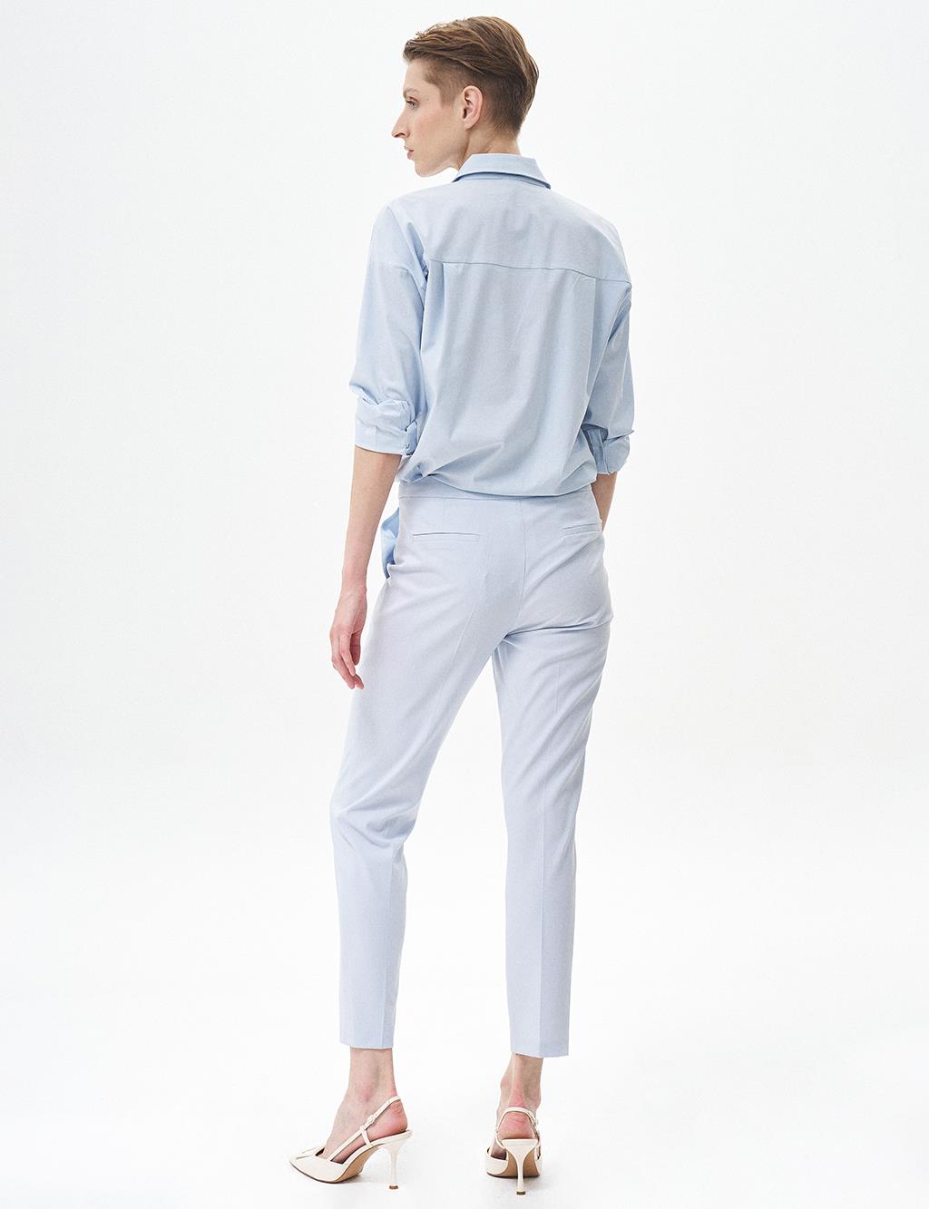 Basic Zippered Trousers Blue