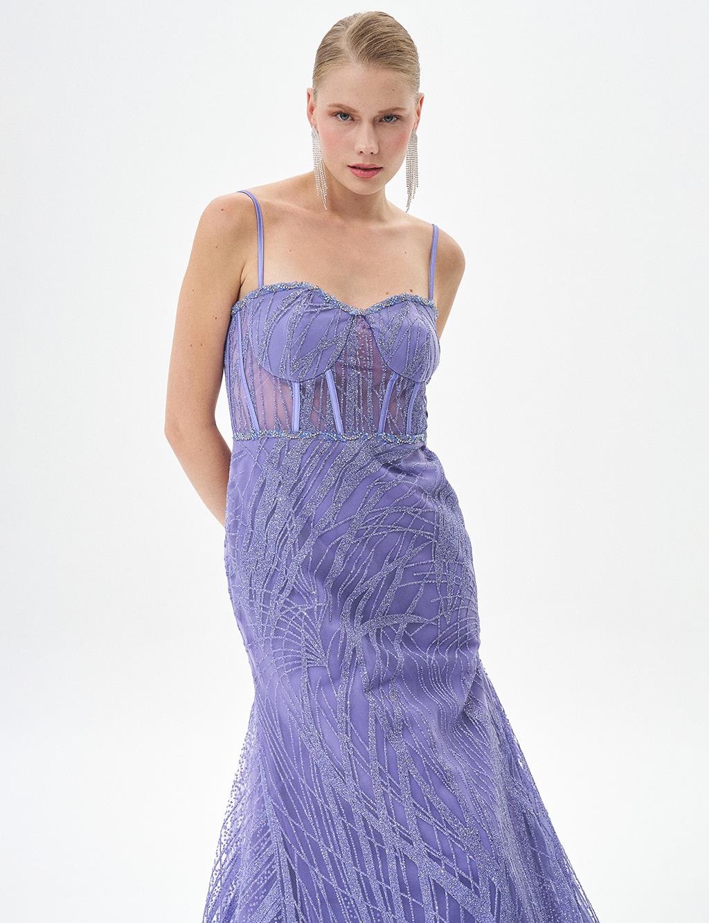 Thin Strapped Fish Shape Evening Dress Lilac