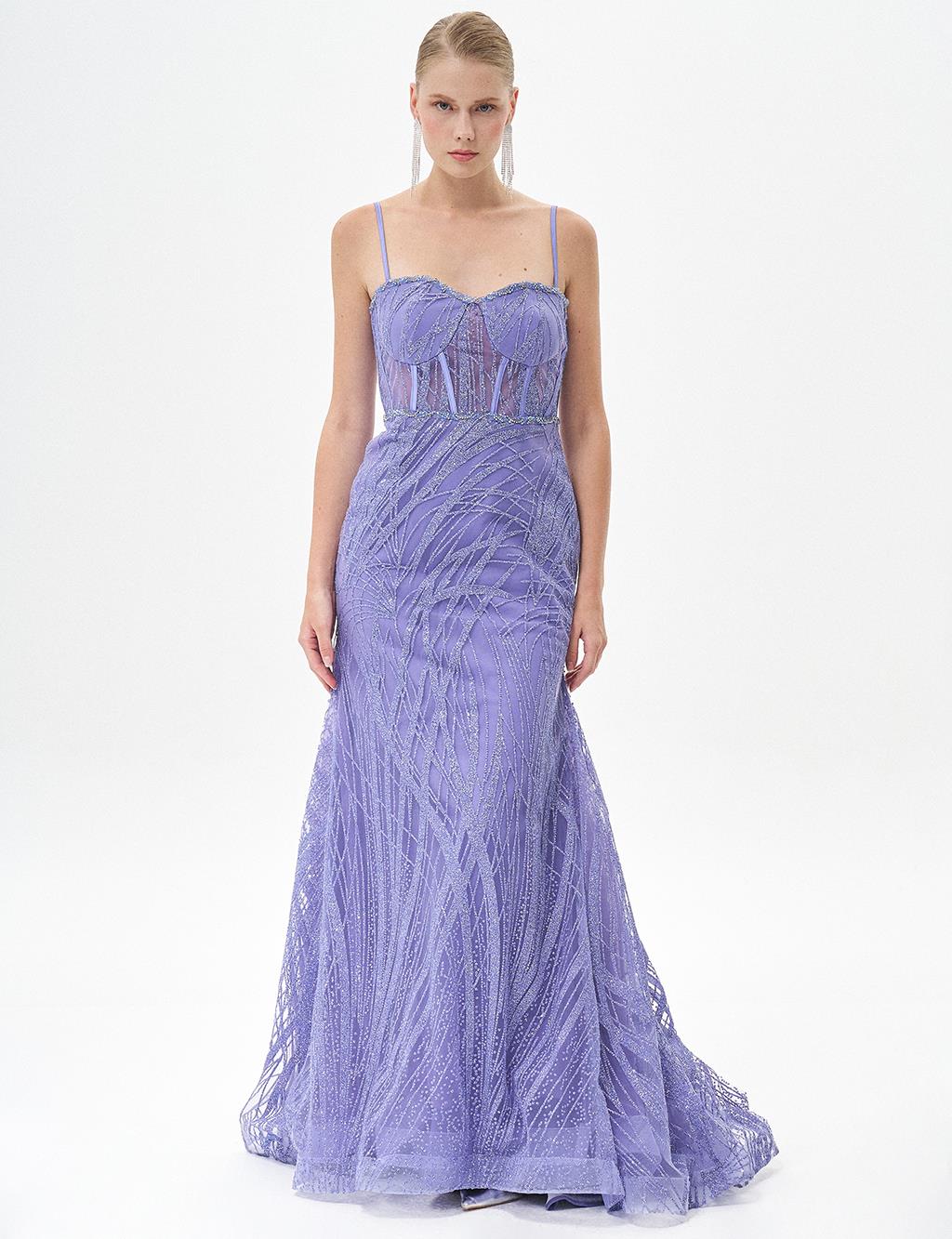 Thin Strapped Fish Shape Evening Dress Lilac