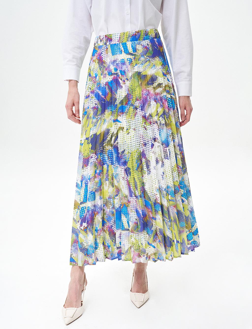 Elastic Waist Skirt with Printed Detail Saxe-Oliv