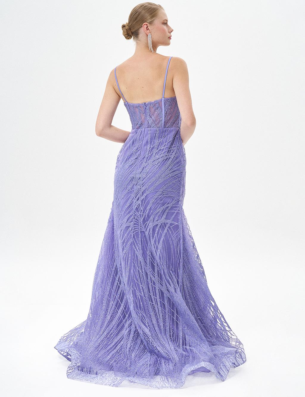 Thin Strapped Fish Shape Evening Dress Lilac