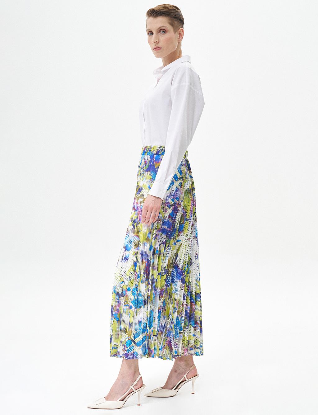 Elastic Waist Skirt with Printed Detail Saxe-Oliv