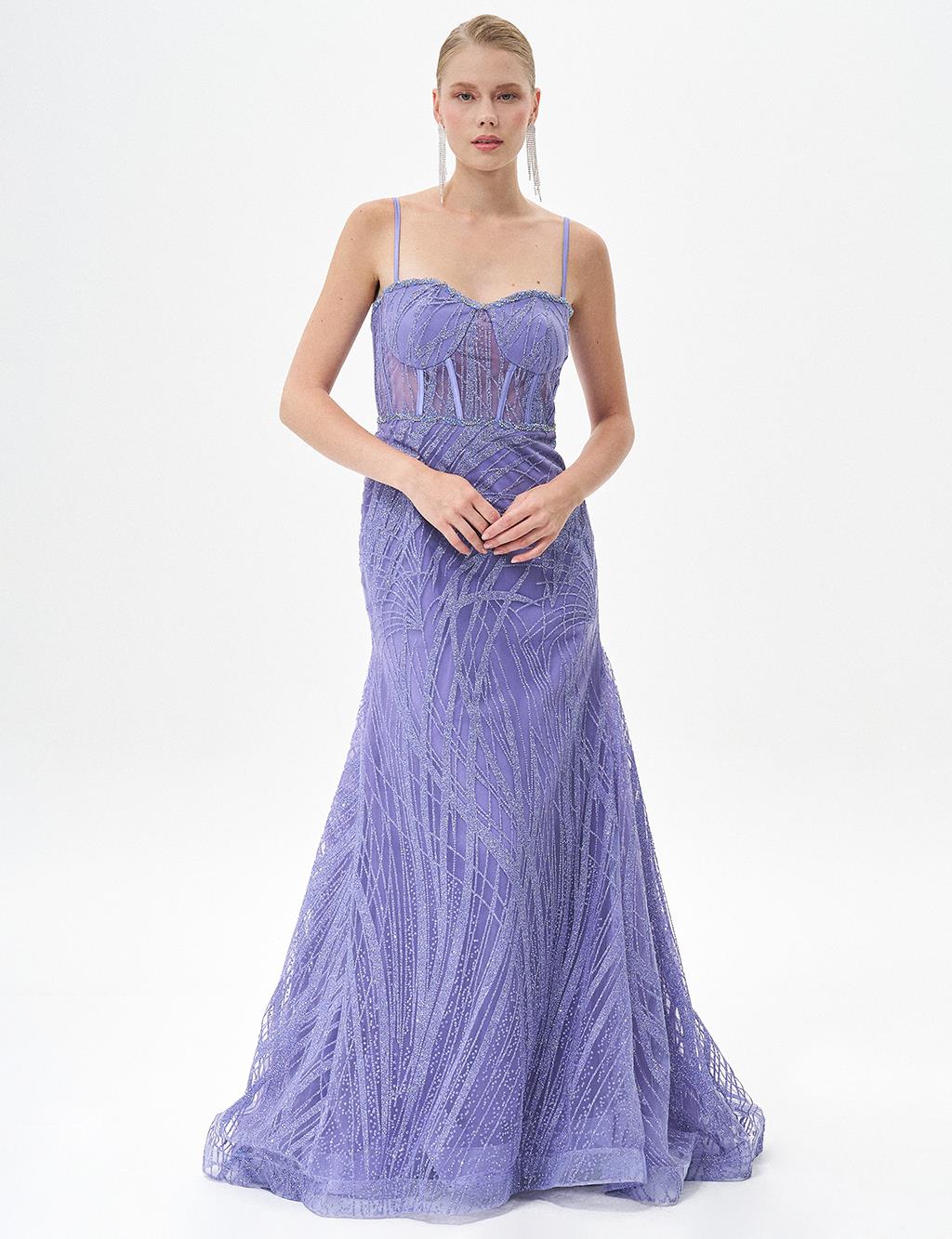 Thin Strapped Fish Shape Evening Dress Lilac