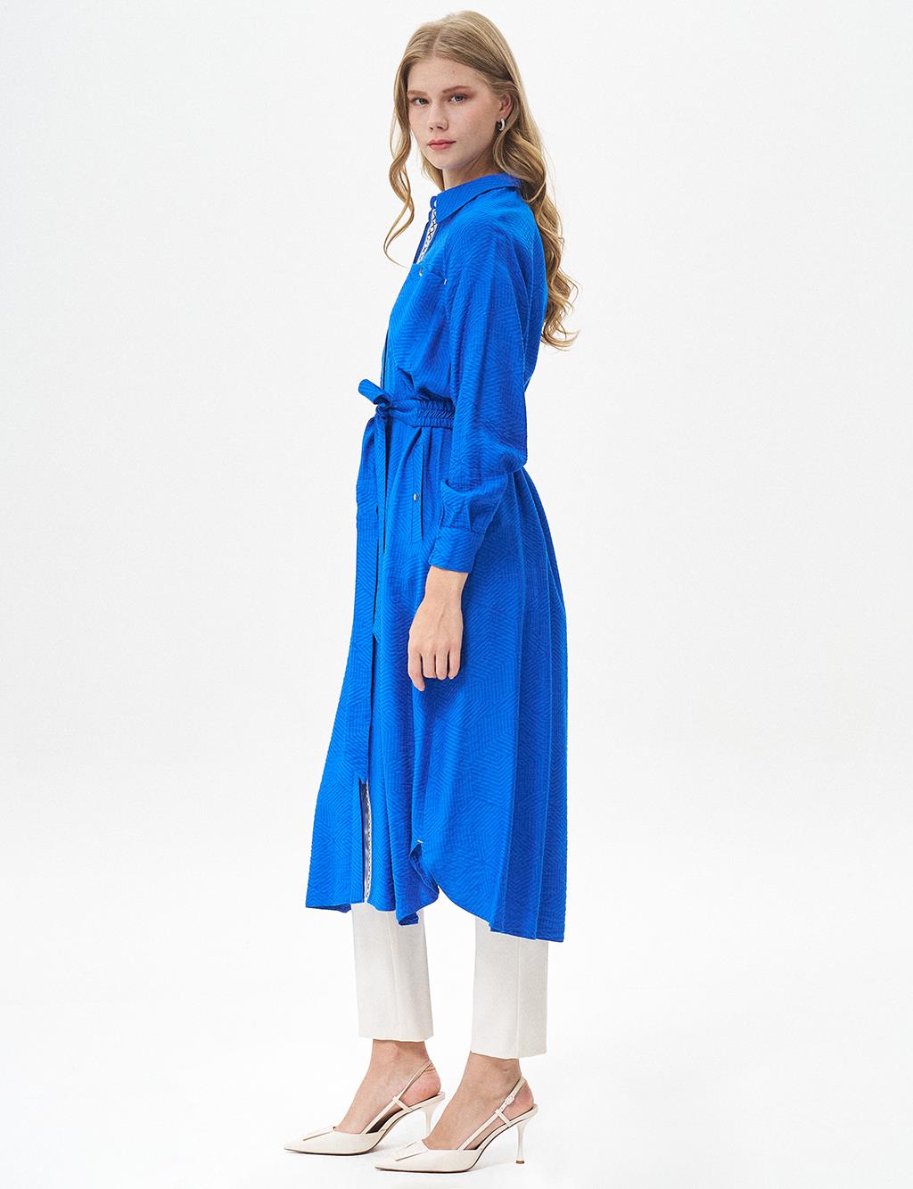 Double Pocket Full Length Tunic Cobalt Blue