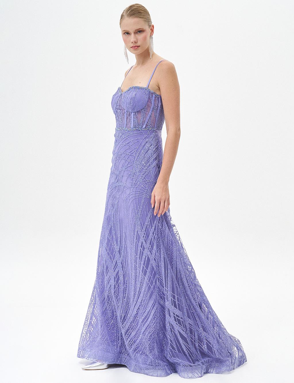 Thin Strapped Fish Shape Evening Dress Lilac