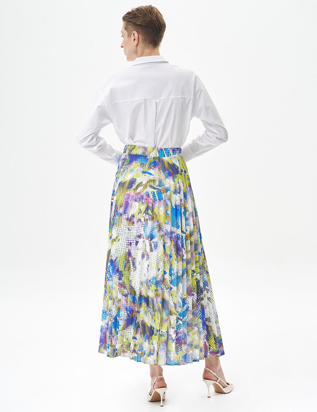 Elastic Waist Skirt with Printed Detail Saxe-Oliv