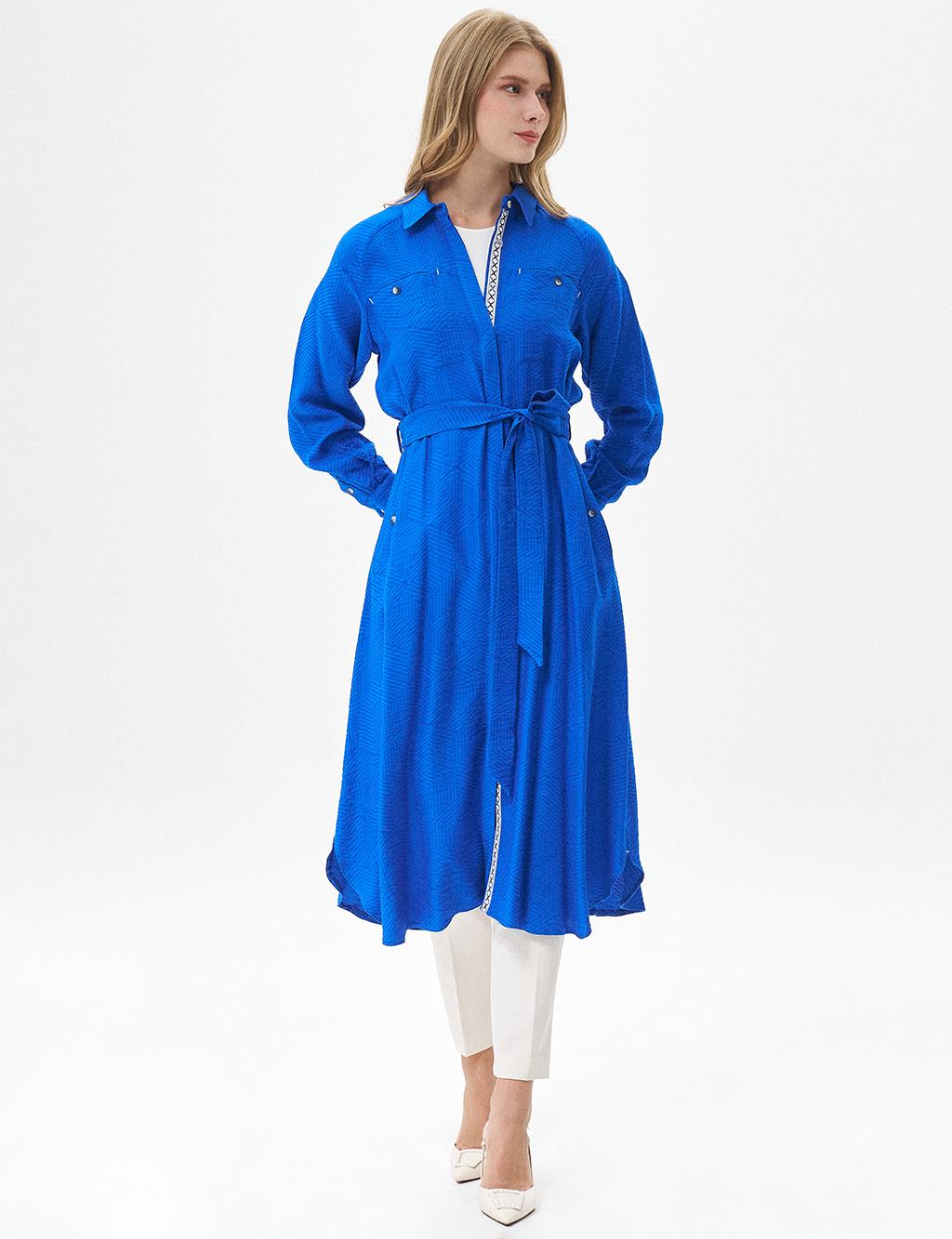 Double Pocket Full Length Tunic Cobalt Blue