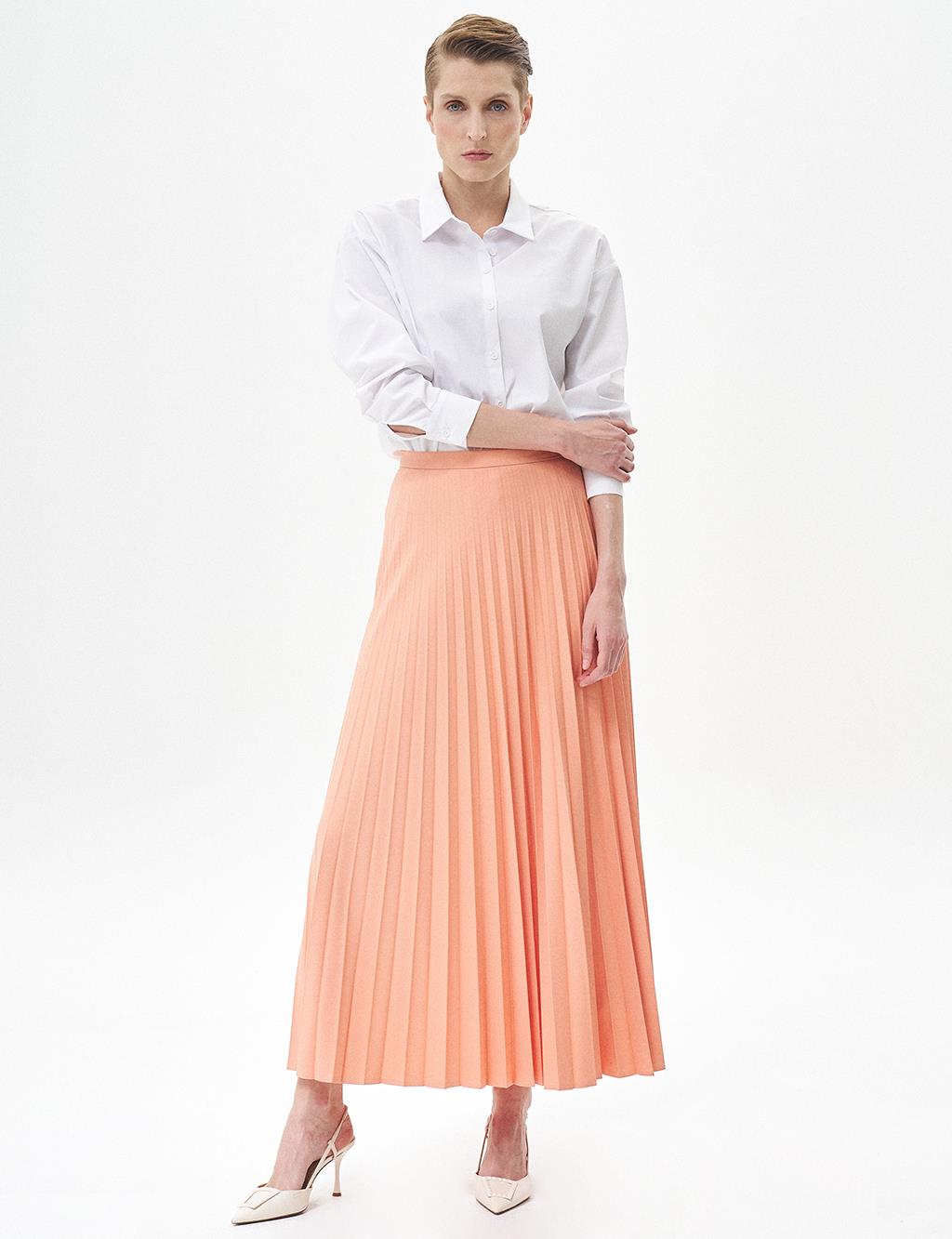 Basic Pleated Skirt Peach