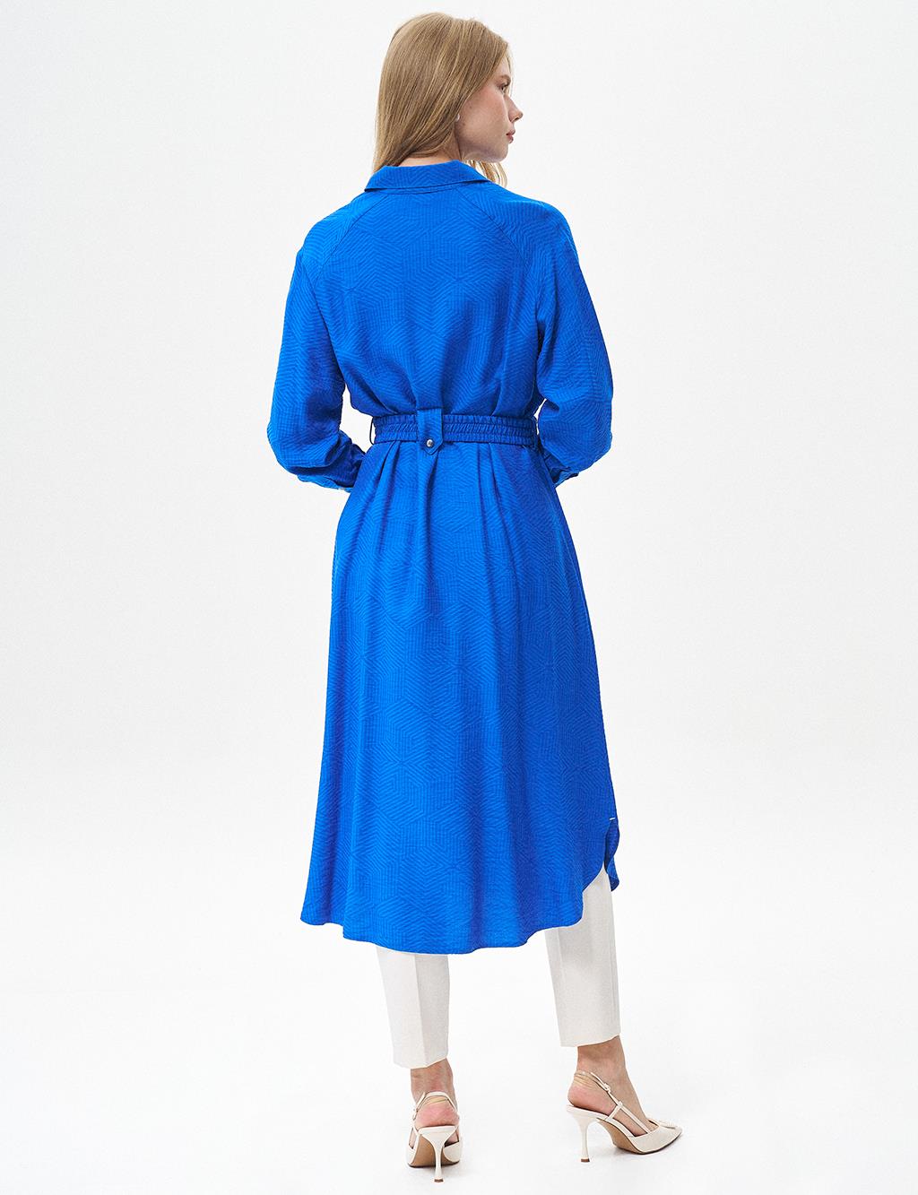 Double Pocket Full Length Tunic Cobalt Blue