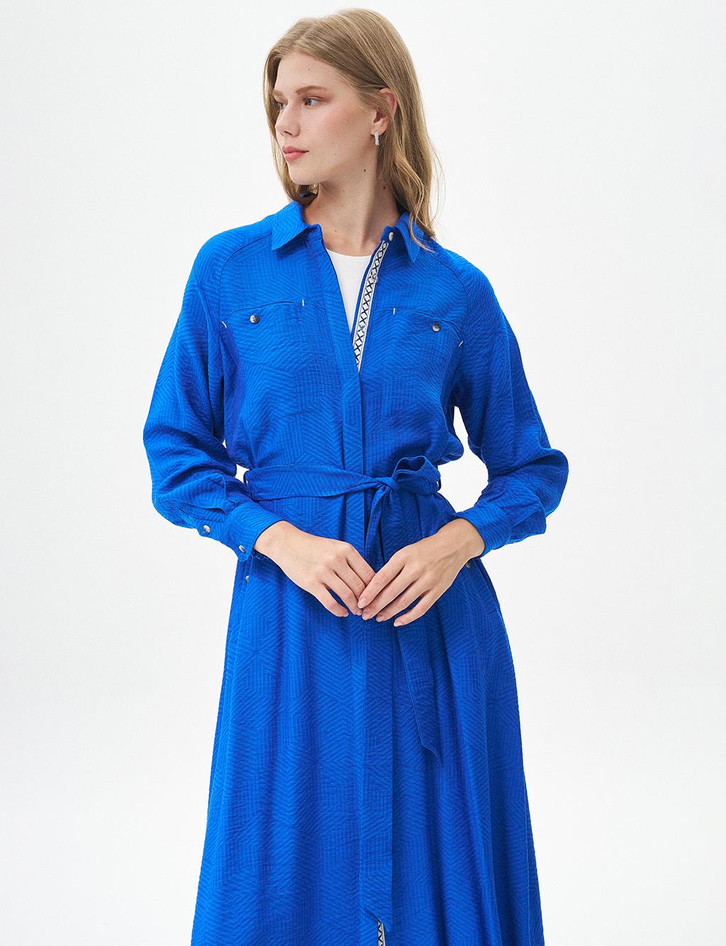 Double Pocket Full Length Tunic Cobalt Blue