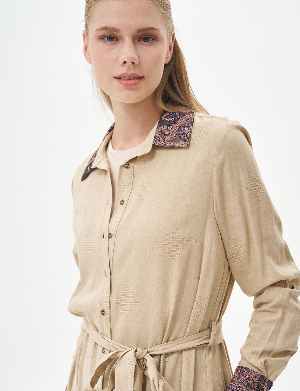 Collar and Cuff Detailed Tunic Beige