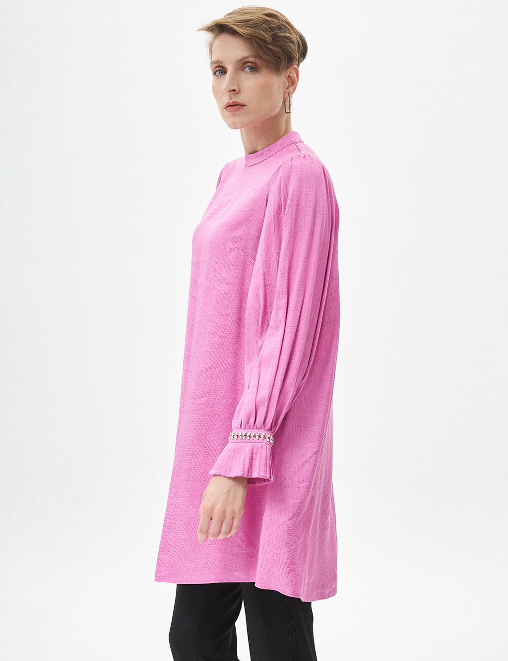 Satin Tunic with Pleated Ankles Candy Pink