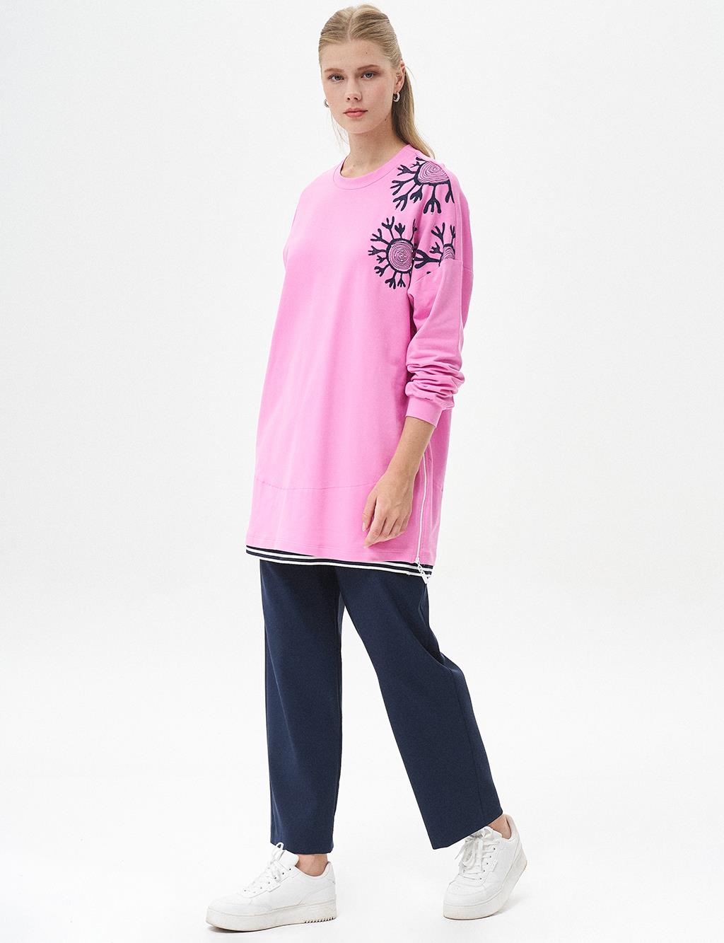 Ribbed Half Zipper Sweatshirt Candy Pink