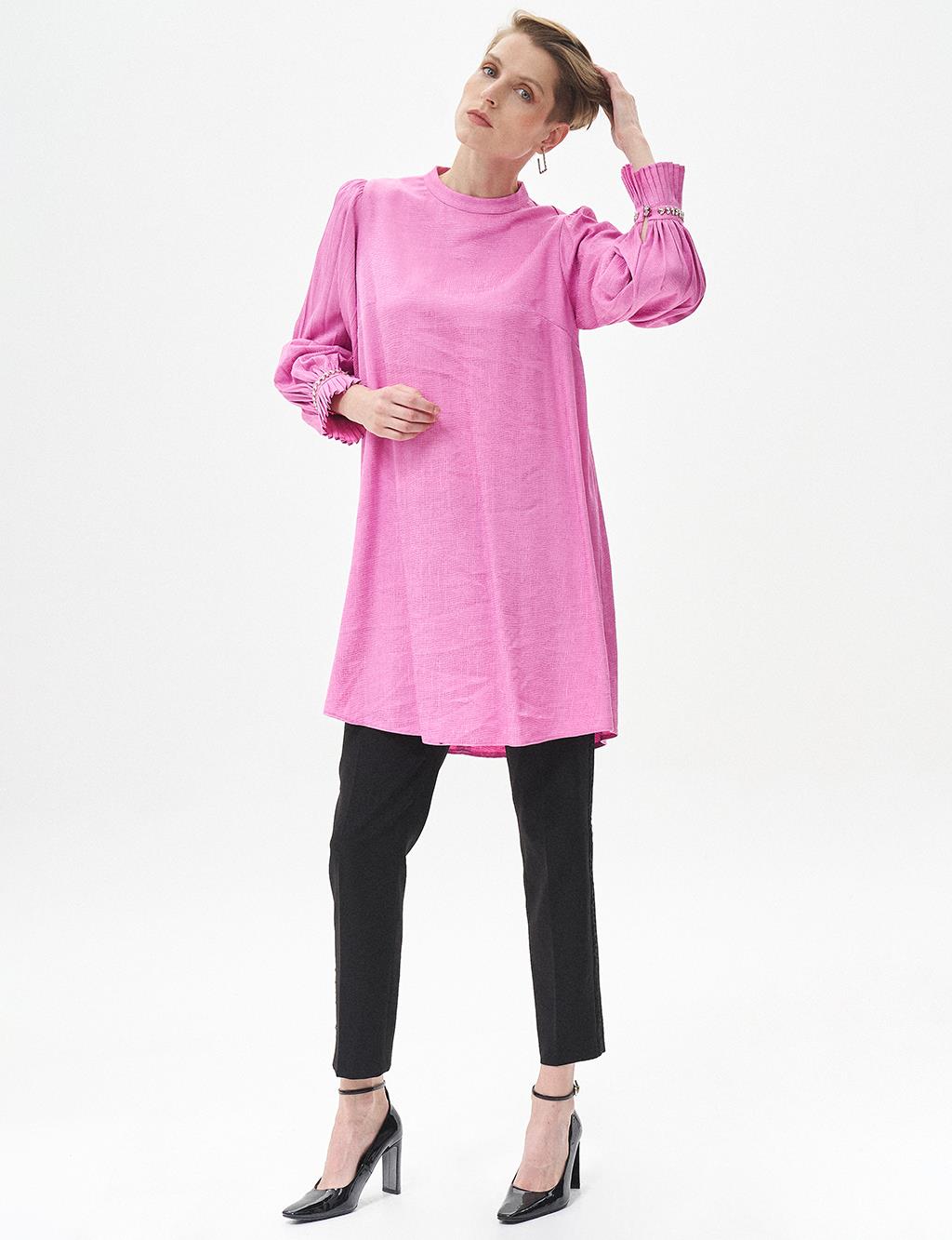 Satin Tunic with Pleated Ankles Candy Pink