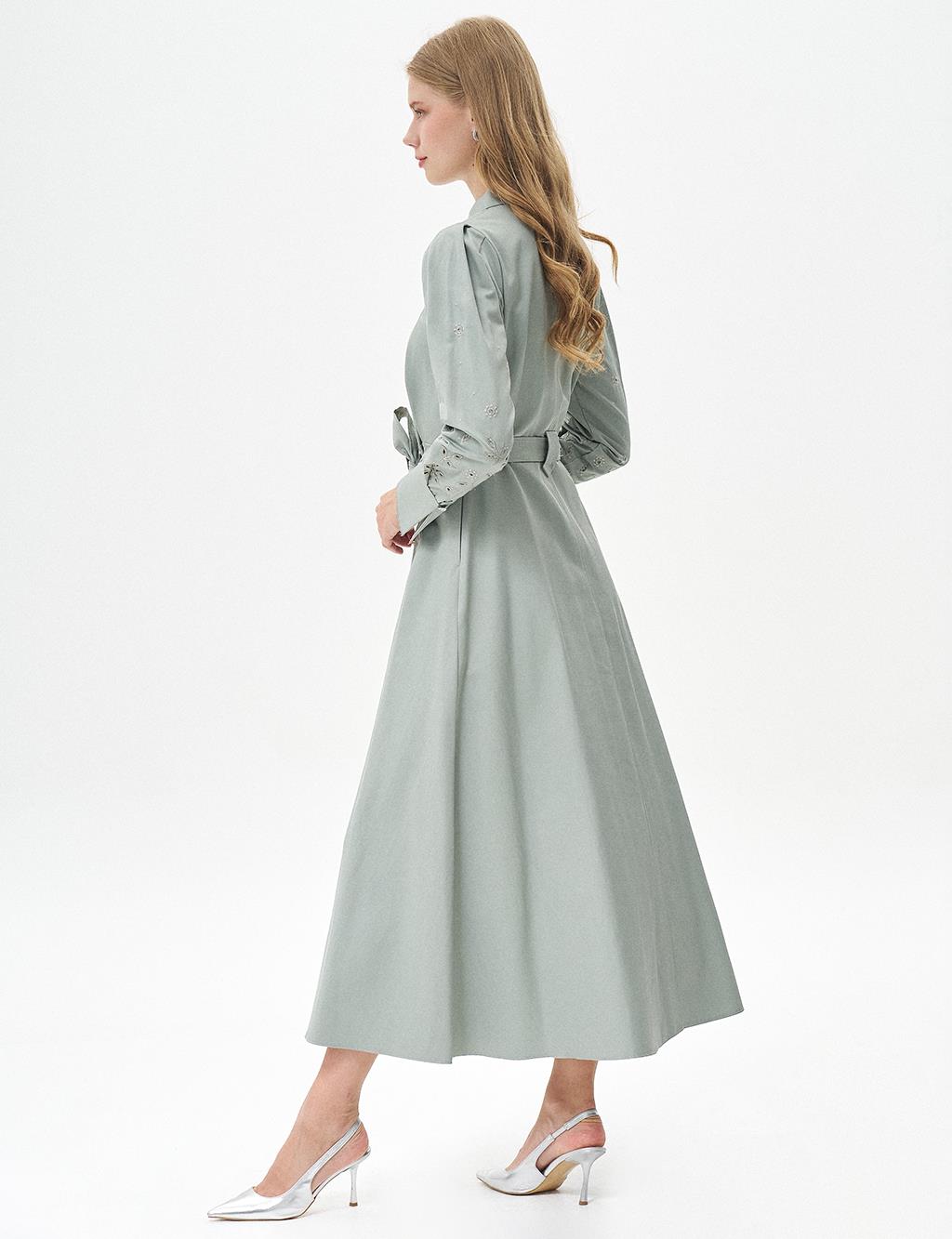 Embroidered Long Dress Ice Green