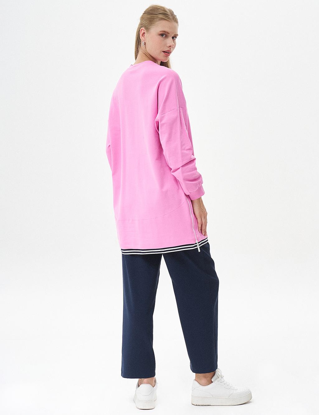 Ribbed Half Zipper Sweatshirt Candy Pink