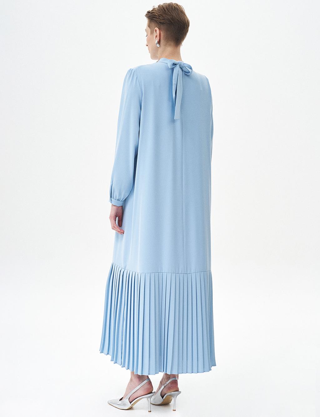 Stone Embroidered Pleated Dress Ice Blue