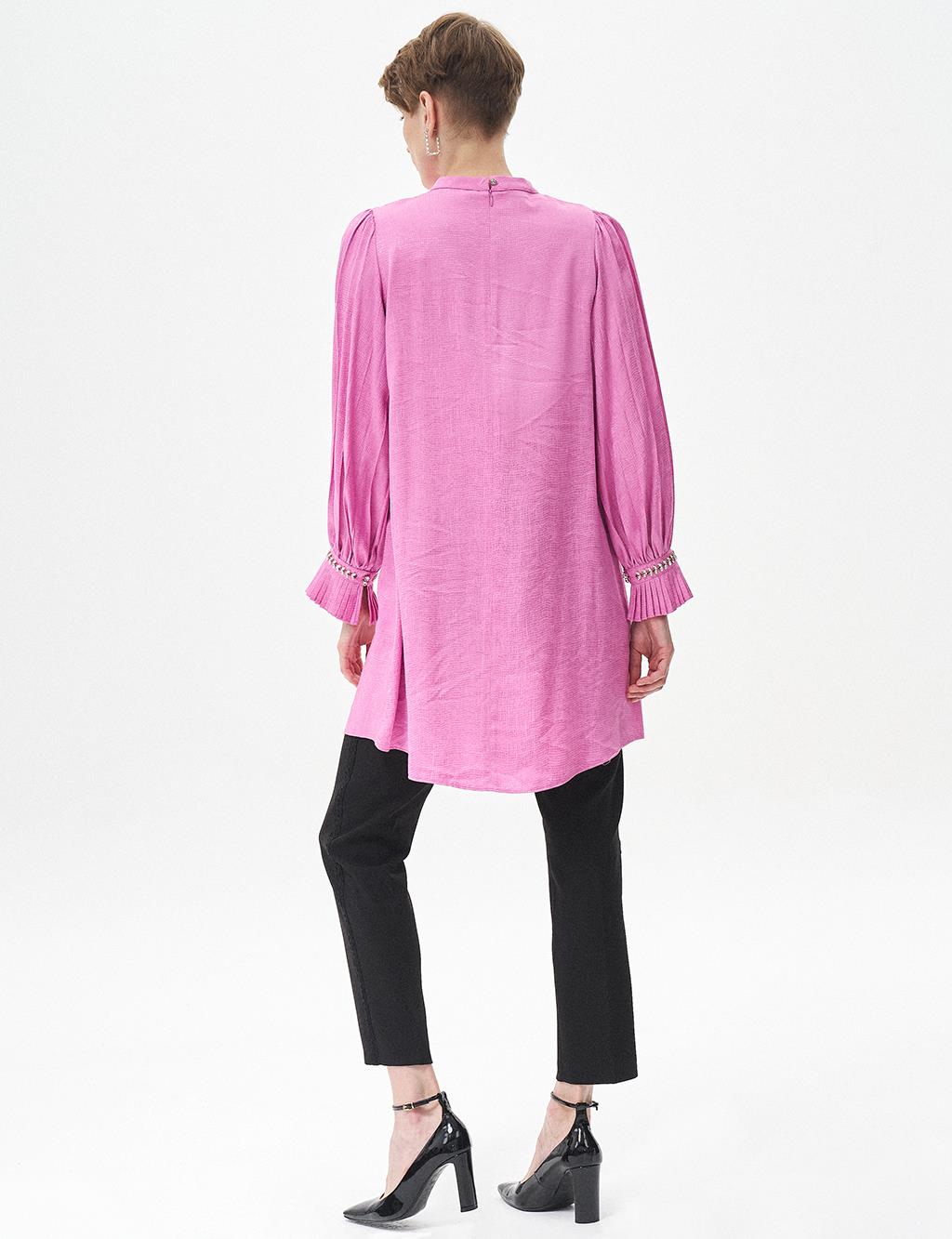 Satin Tunic with Pleated Ankles Candy Pink