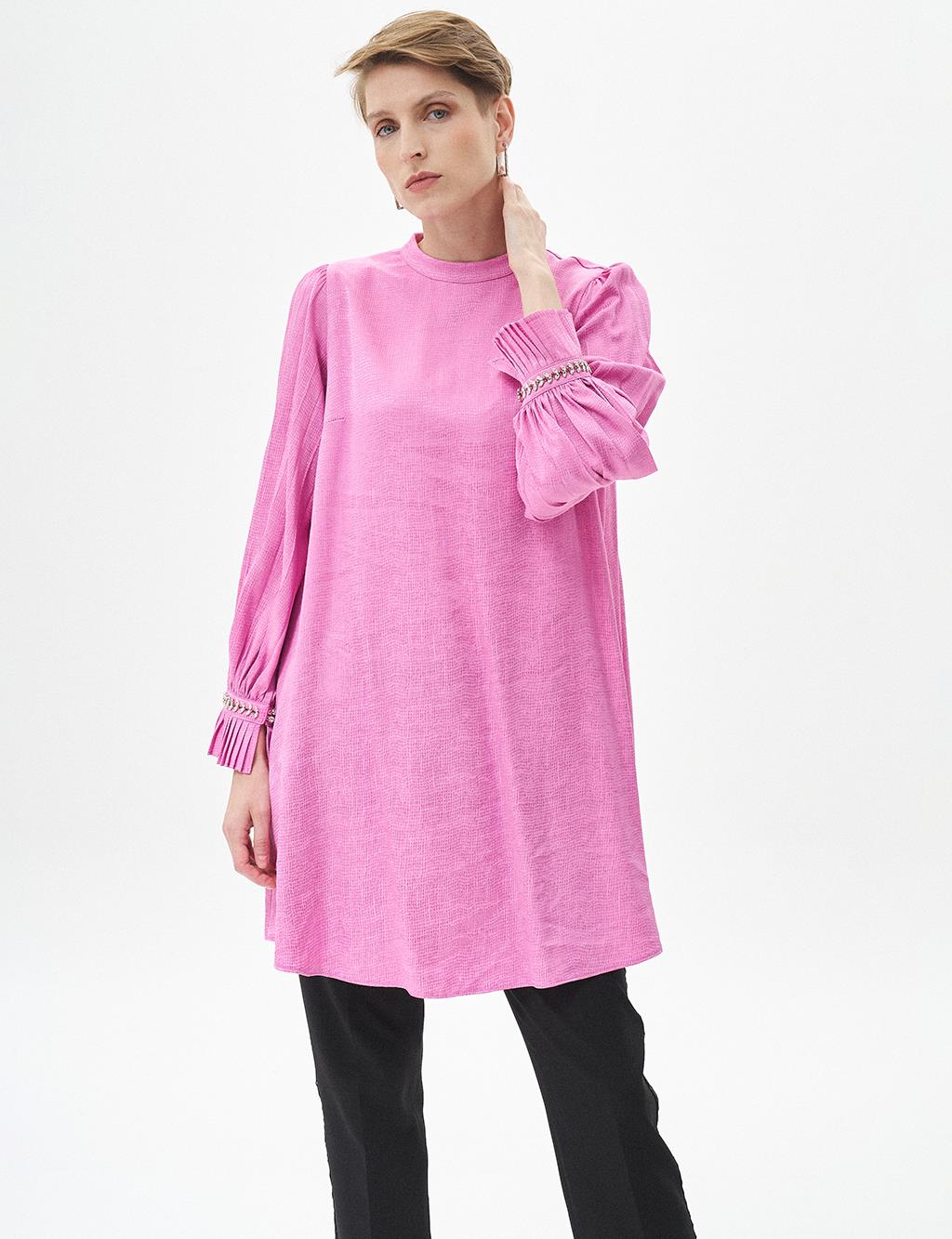 Satin Tunic with Pleated Ankles Candy Pink